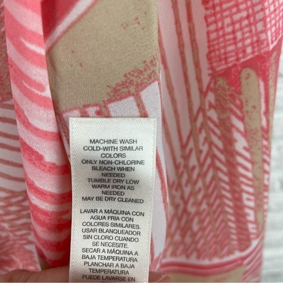 Chico's Drapey Pullover Top Hi-Lo Hem Front Tie V-Neck Pink Tan Abstract Print S - Picture 12 of 13